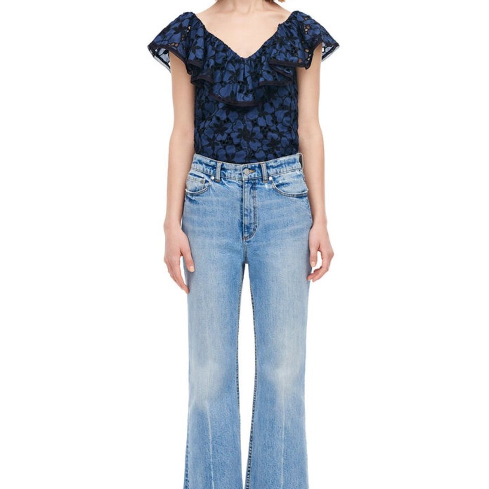 REBECCA TAYLOR ADRIANA EMBROIDERED RUFFLE TOP